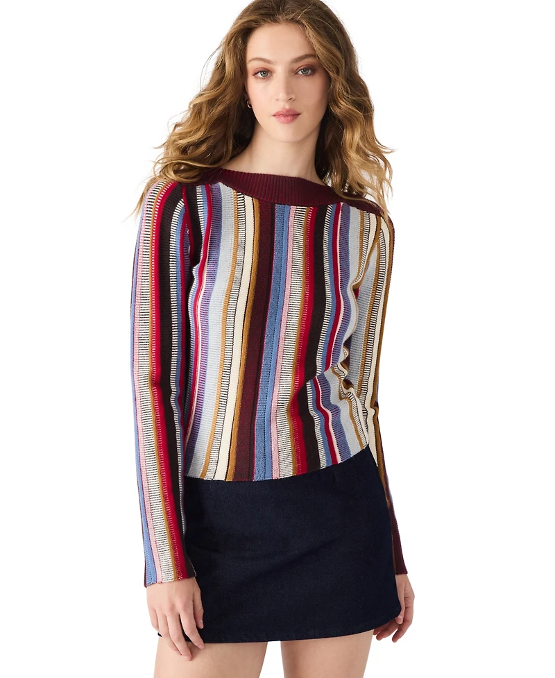 Steve Madden Women's Serra Stripe Rib Mix Knit Sweater