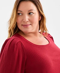 Style & Co Plus Size Soild 3/4-Sleeve Blouse, Macy's Exclusive