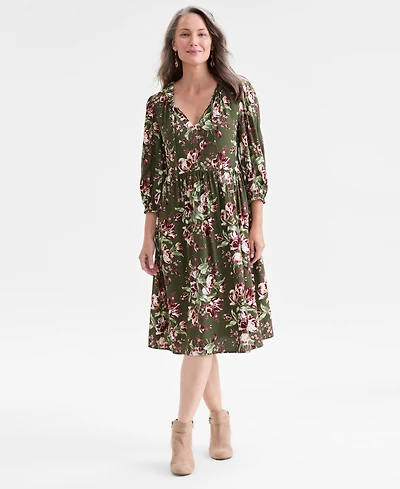 Style & Co Women's Printed Ruffle-Trim Split-Neck Dress, Macy's Exclusive