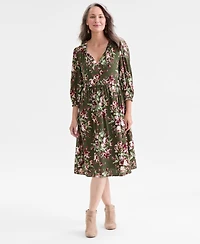 Style & Co Women's Printed Ruffle-Trim Split-Neck Dress, Macy's Exclusive
