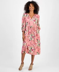 Style & Co Women's Printed Ruffle-Trim Split-Neck Dress, Macy's Exclusive
