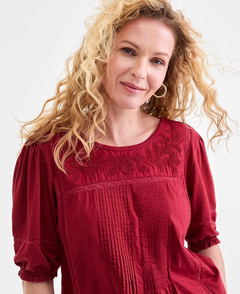 Style & Co Women's Lace-Trim Elbow-Sleeve Blouse, Macy's Exclusive