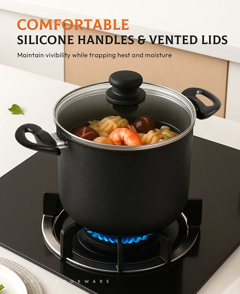 16-Piece Kitchen Hard-Anodized Aluminum Nonstick Cookware Set with Silicone Kitchen Utensils