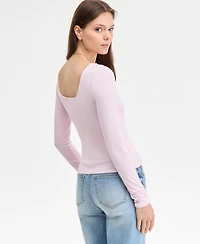Madden Girl Juniors' Square-Neck Double-Layer Long-Sleeve Top