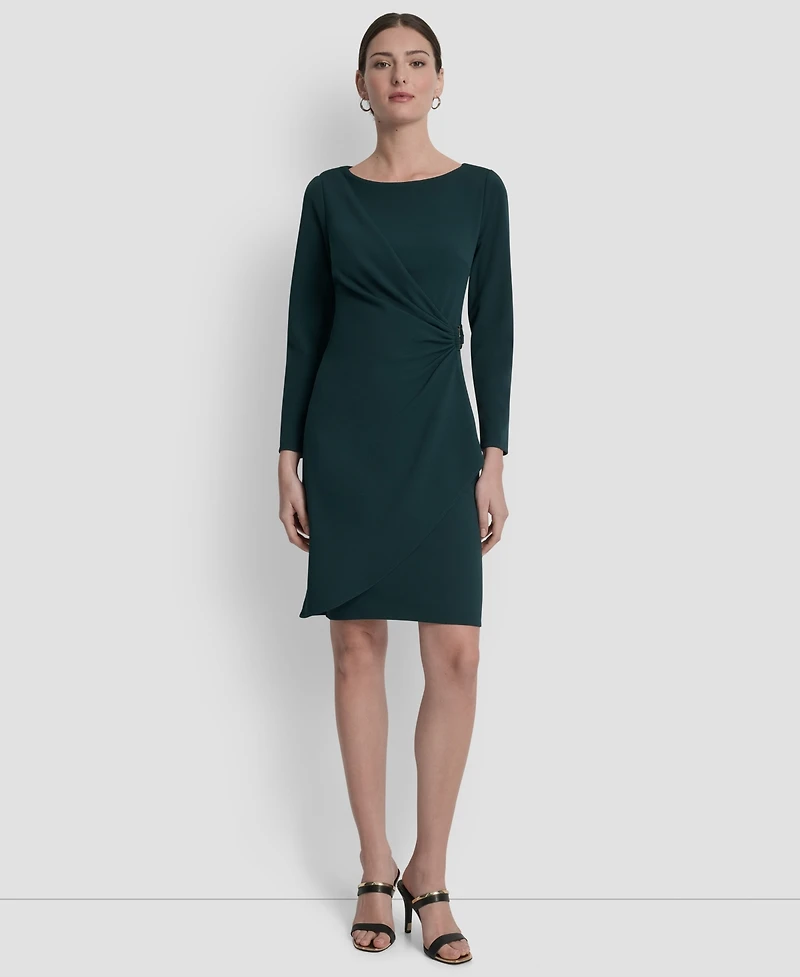 Dkny Women's Side-Ruched D-Buckle Boat-Neck Dress