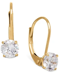 Solitaire Cubic Zirconia Hoop Earrings 14k Yellow, White, or Rose Gold