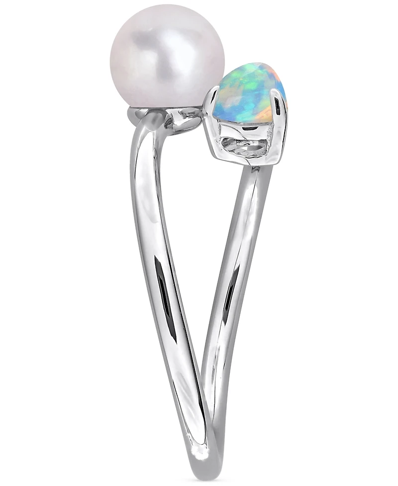 Cultured Freshwater Pearl (6mm) & Opal (3/8 ct. t.w.) Bypass Ring Sterling Silver