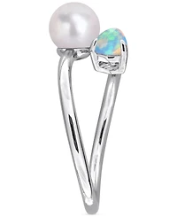 Cultured Freshwater Pearl (6mm) & Opal (3/8 ct. t.w.) Bypass Ring Sterling Silver