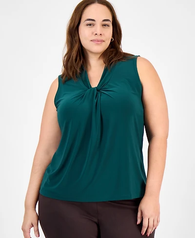 Kasper Plus Twist-Neck Sleeveless Top