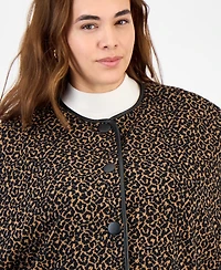 Kasper Plus Knit Jacquard Snap-Front Cape Jacket