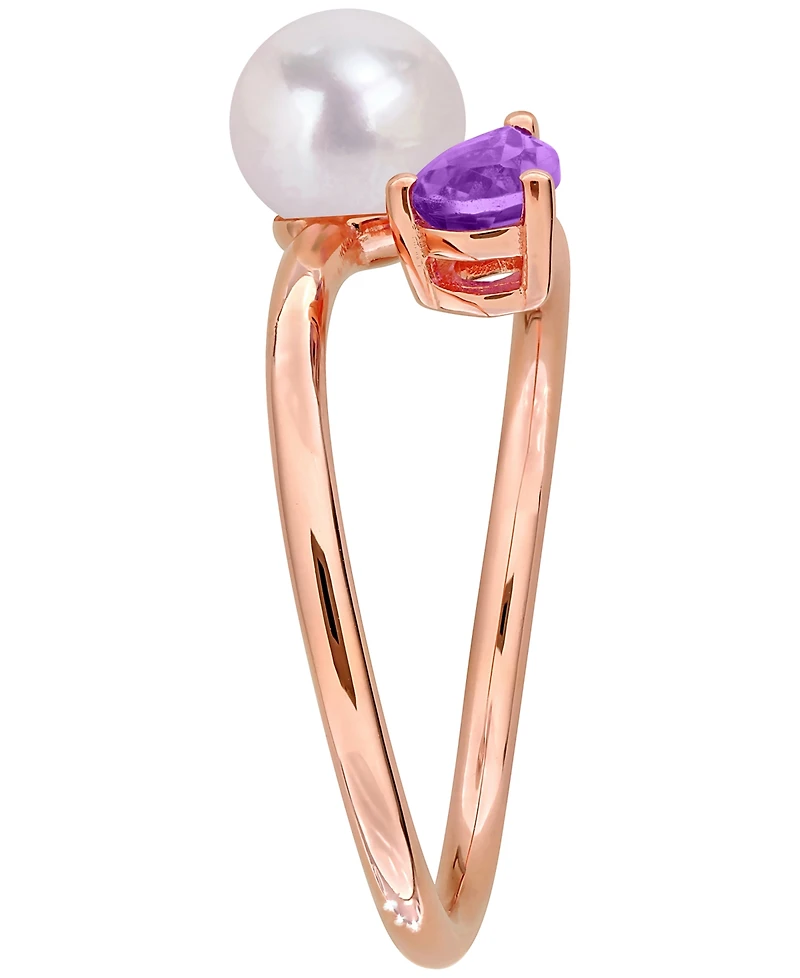 Macy's 18k Rose Gold-Plated Sterling Silver Cultured Freshwater Pearl & Lab-Created Amethyst Ring