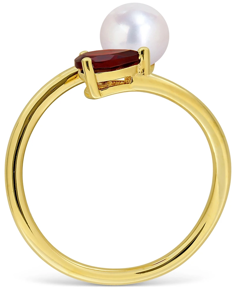 Cultured Freshwater Pearl & Garnet Ring (1/2 ct. t.w.) 18k Gold-Plated Sterling Silver