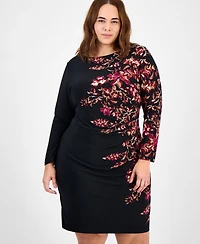 Kasper Plus Printed Long-Sleeve Sheath Dress