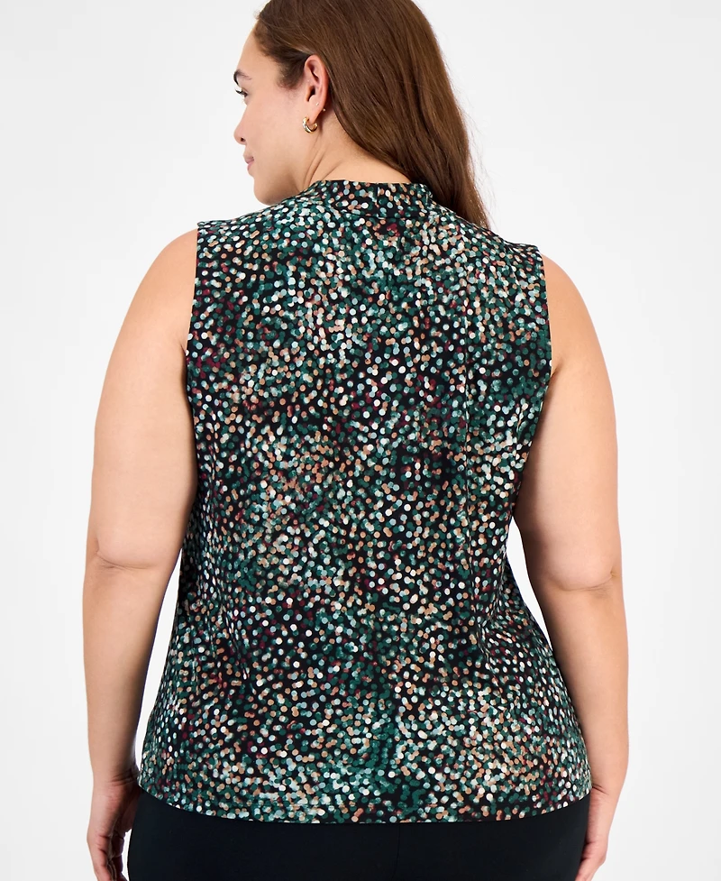 Kasper Plus Printed Twist-Neck Sleeveless Top