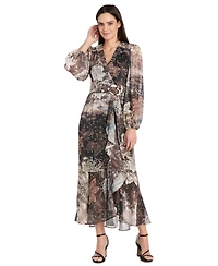 R & M Richards Women's Chiffon Surplice-Neck Midi Dress