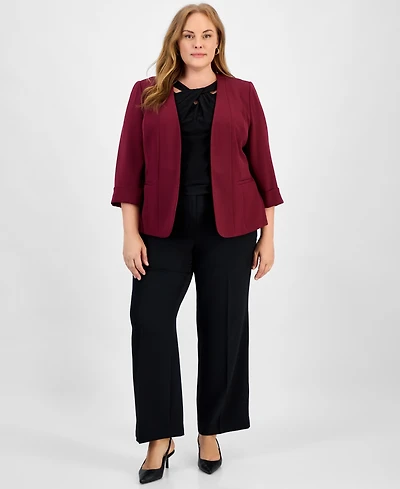 Kasper Plus 3/4-Sleeve Open-Front Blazer