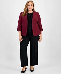 Kasper Plus 3/4-Sleeve Open-Front Blazer