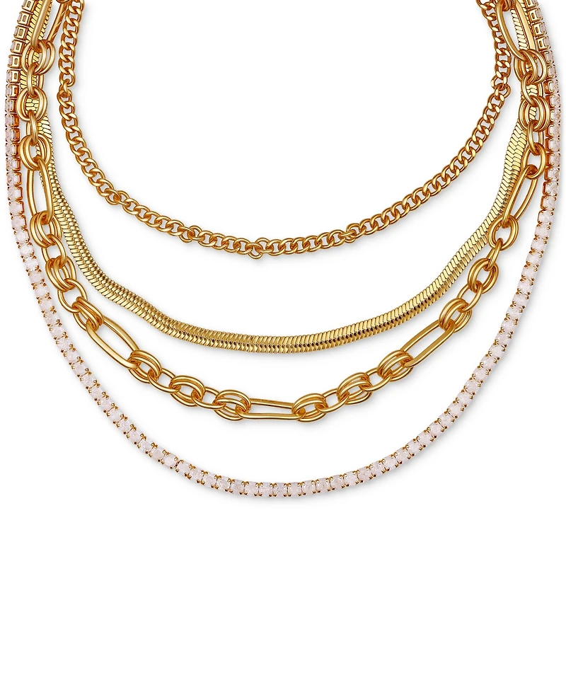 Guess Gold-Tone Layered Chain Crystal Necklace