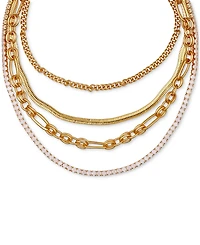 Guess Gold-Tone Layered Chain Crystal Necklace
