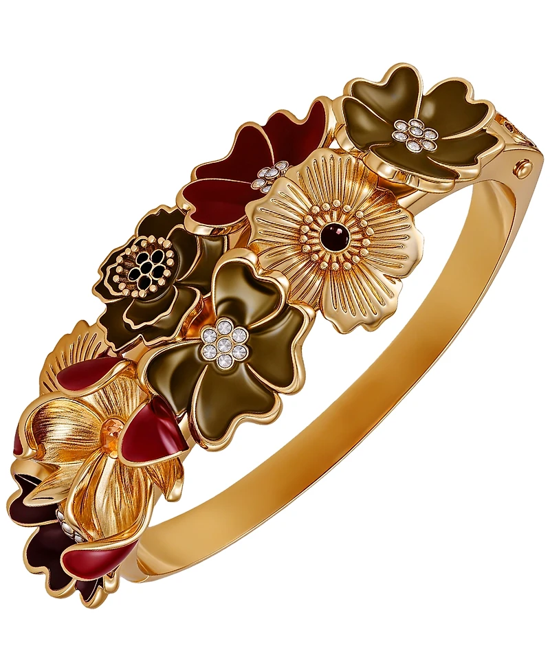 Guess Gold-Tone Multi Floral Enamel Crystal Bangle Bracelet