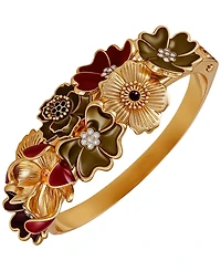 Guess Gold-Tone Multi Floral Enamel Crystal Bangle Bracelet