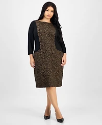 Kasper Plus Animal Print 3/4-Sleeve Sheath Dress