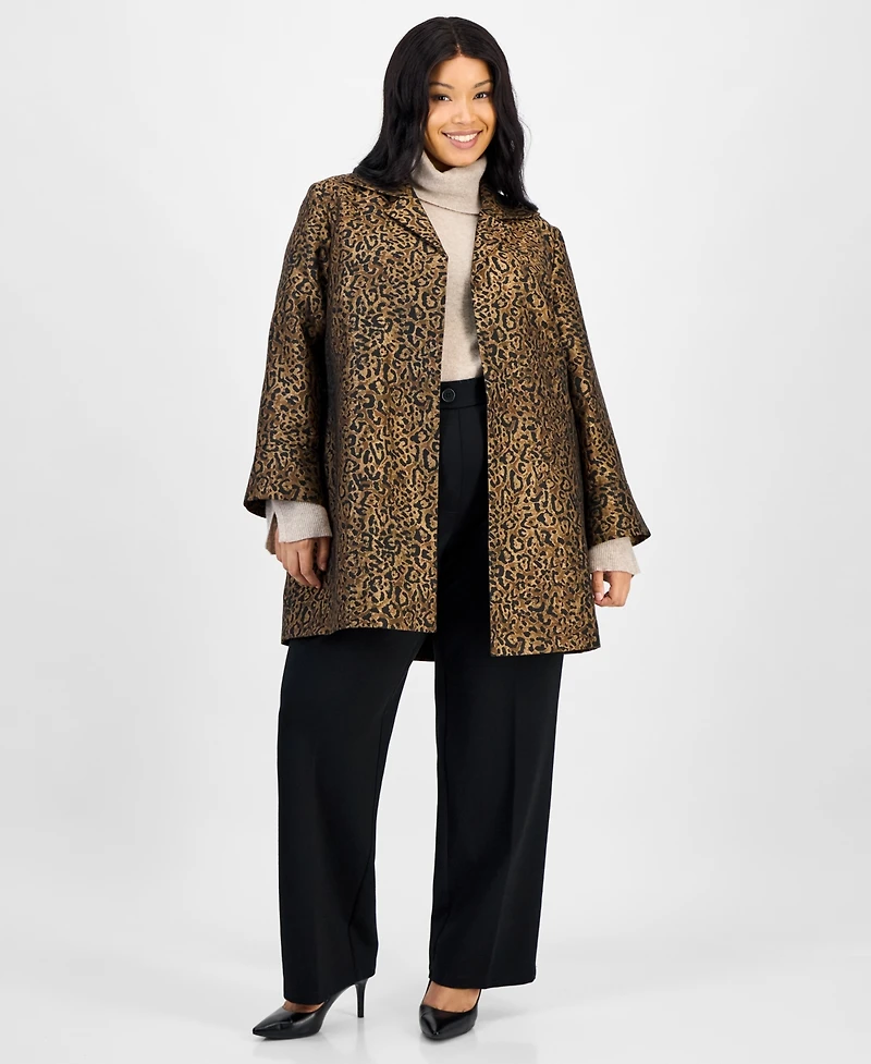 Kasper Plus Leopard Jacquard Open-Front Jacket