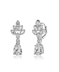 Chic Sterling Silver White Gold Plated Clear Cubic Zirconia Accent Teardrop Dangle Earrings