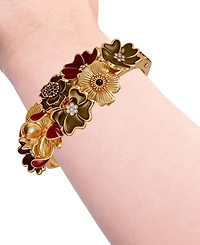 Guess Gold-Tone Multi Floral Enamel Crystal Bangle Bracelet
