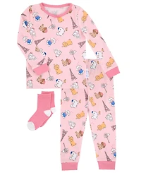 Max & Olivia Baby and Toddler Girls 2-Piece Paris Puppies Pajama with Socks Set