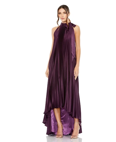 Mac Duggal Women's Pleated Halter Neck High Low Gown