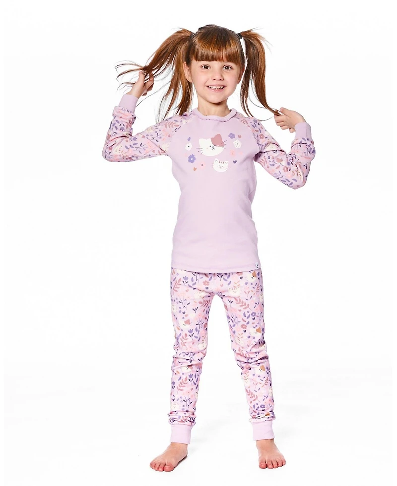 Deux par Toddler Girls Cotton Two-Piece Pajamas Lilac Cat Print - Toddler|Child