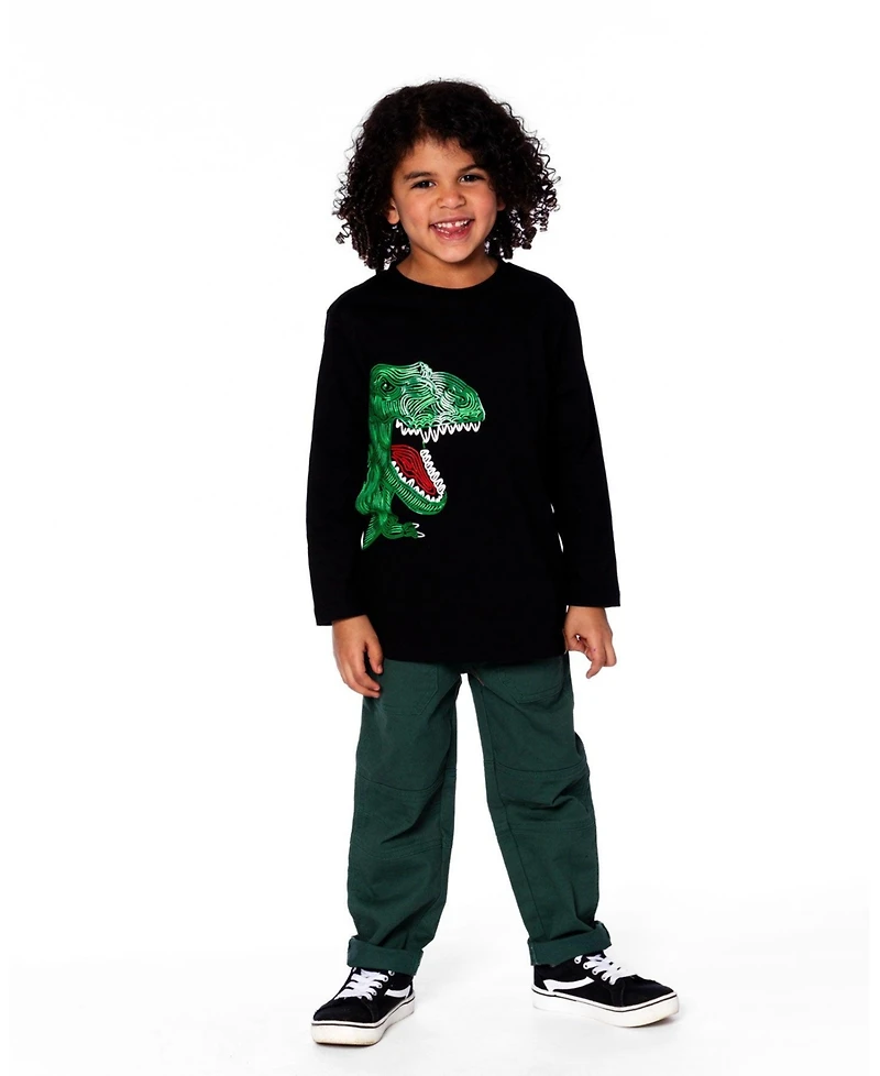 Deux par Boy Long Sleeve Jersey Tee Shirt with Dinosaur