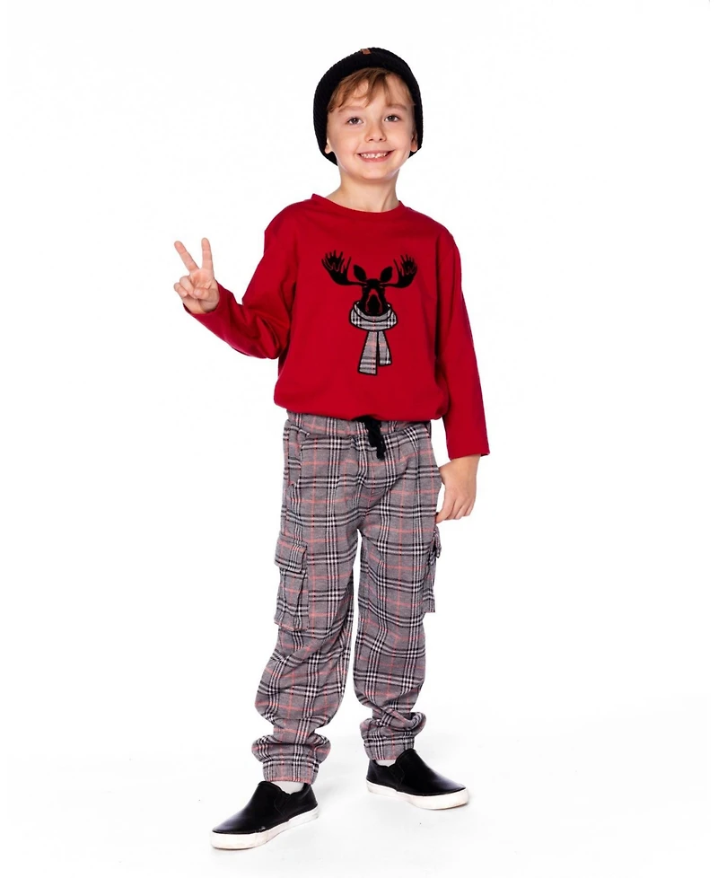 Deux par Baby Boys Jersey T-Shirt Cherry Red with Moose