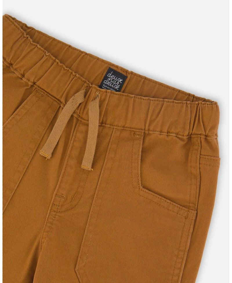 Deux par Boy Twill Jogger Pants with Patch Pockets Brown