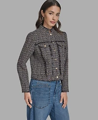 Bcbg Women's Boxy Mock Neck Tweed Jacket