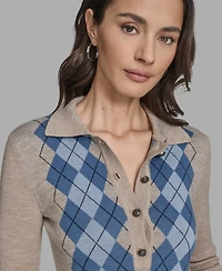 Bcbg Women's Long Sleeve Argyle Sweater