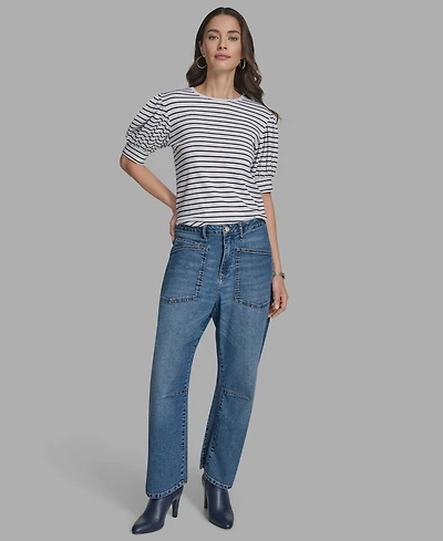 Bcbg Women's Short Sleeve Stripe Crewneck Top