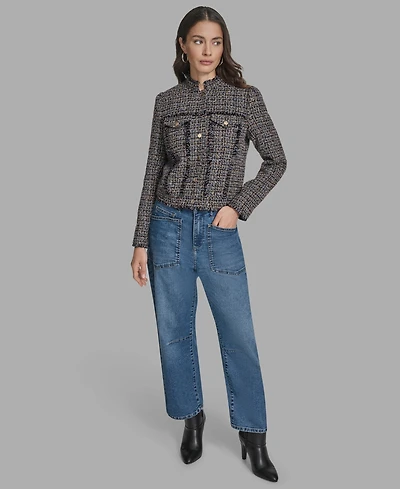 Bcbg Women's Boxy Mock Neck Tweed Jacket