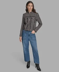 Bcbg Womens Tweed Jacket Stripe Crew Barrell Jeans