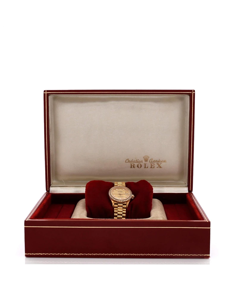 Pre-Owned Rolex Oyster Perpetual President Datejust Automatic Watch in Gold with Diamond Bezel and Markers 26mm