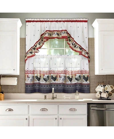 Kate Aurora Retro Rooster Complete 3 Piece Kitchen Curtain Tier and Swag Valance Set - 57 in. W x 36 in. L