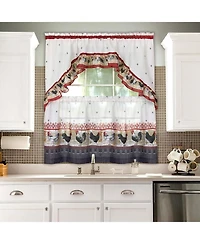 Kate Aurora Retro Rooster Complete 3 Piece Kitchen Curtain Tier and Swag Valance Set - 57 in. W x 36 in. L