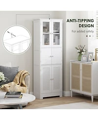 Homcom 67" Tall Bathroom Storage Cabinet Towel Cabinet with Louv Doors