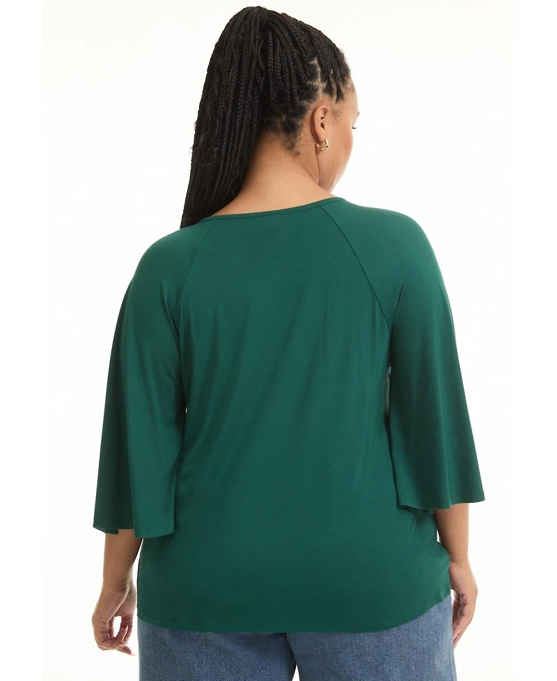 June + Vie Women's Flared Raglan Sleeve Breton Tee