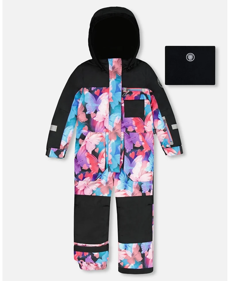Deux par Girl One-Piece Play Snowsuit Black Butterfly Print