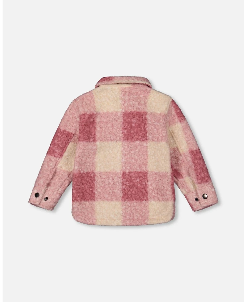 Deux par Girl Zipped Plaid Overshirt Off-White and Pink