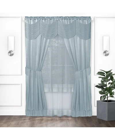 Kate Aurora Satin Chic Complete Attached Window Curtain, Tiebacks & Valance Set