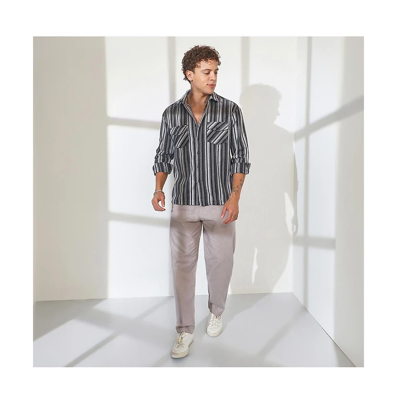 Campus Sutra Men's Charcoal Grey Multitrack Striped Oversized Shirt