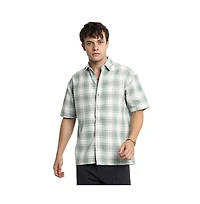 Campus Sutra Men's Sage Green & Powder White Buffalo Check Shirt